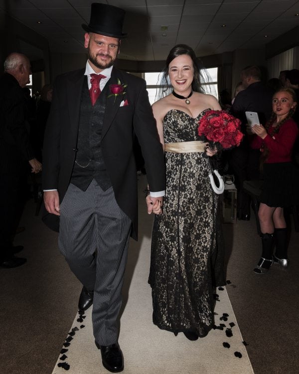 Newlyweds Mr and Mrs Paul Hornby who tied the knot in a horror themed wedding.